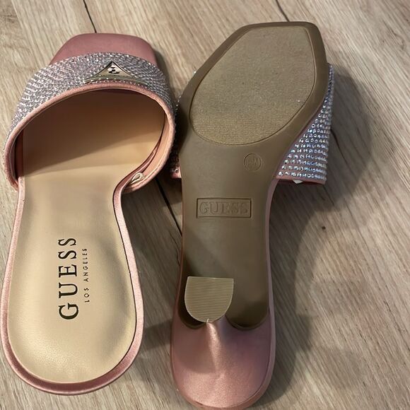 GUESS Lusine Kitten Pink Heels Rhinestone Embellishments Sz 9.5 - Picture 11 of 12